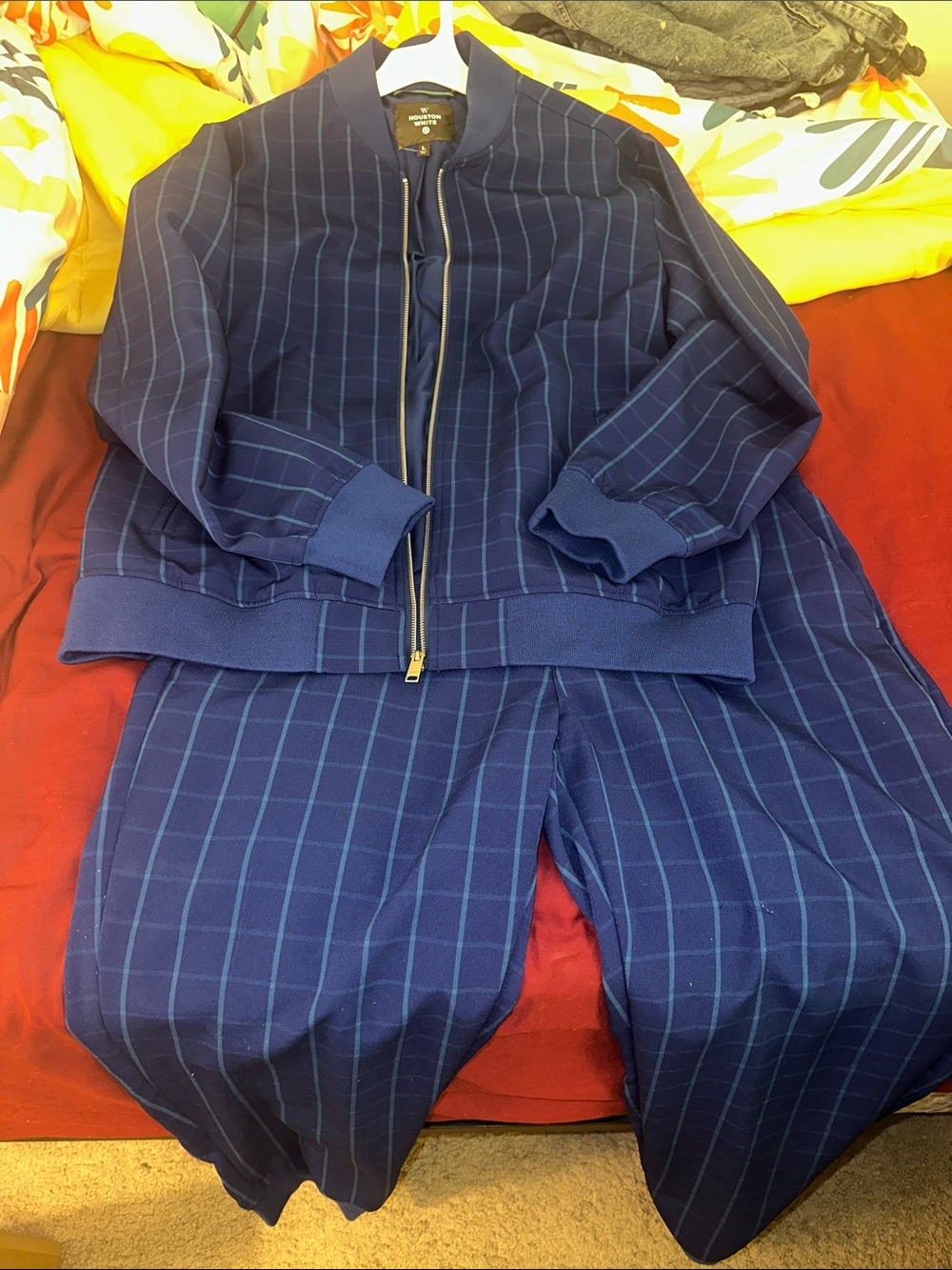 Houston White Men's Blue Windowpane Bomber Jacket and pant